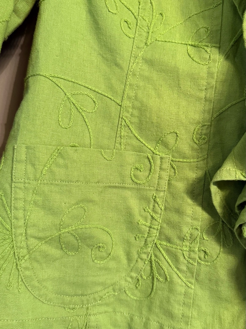 Fairy Green Linen blend Ruffled Jacket Top - Picture 6 of 6
